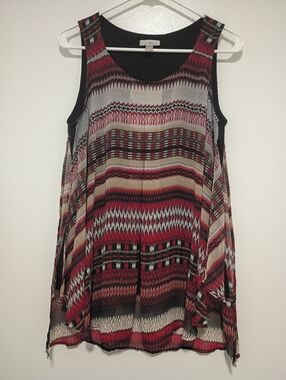 Roz & Ali Women's Size M Sheer Opened Front Shirt With Attached Lining Sleeveles